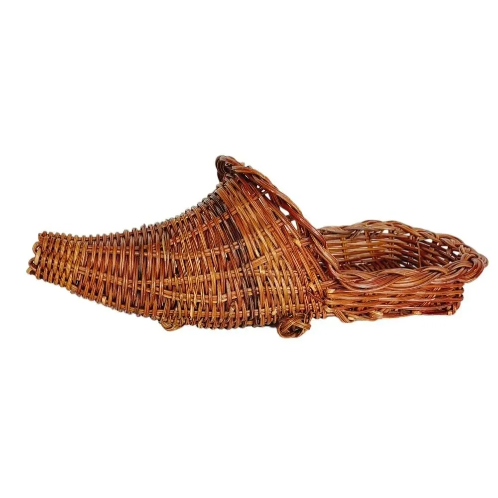 Vintage Horn Of Plenty Cornucopia Bohemian Woven Wicker Boho Basket Wall Vase